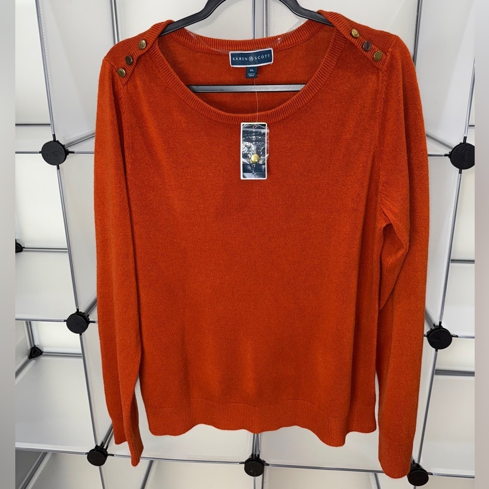 Karen Scott Women's Scoop Neck Luxsoft Button Shoulder Sweater Top Size XL